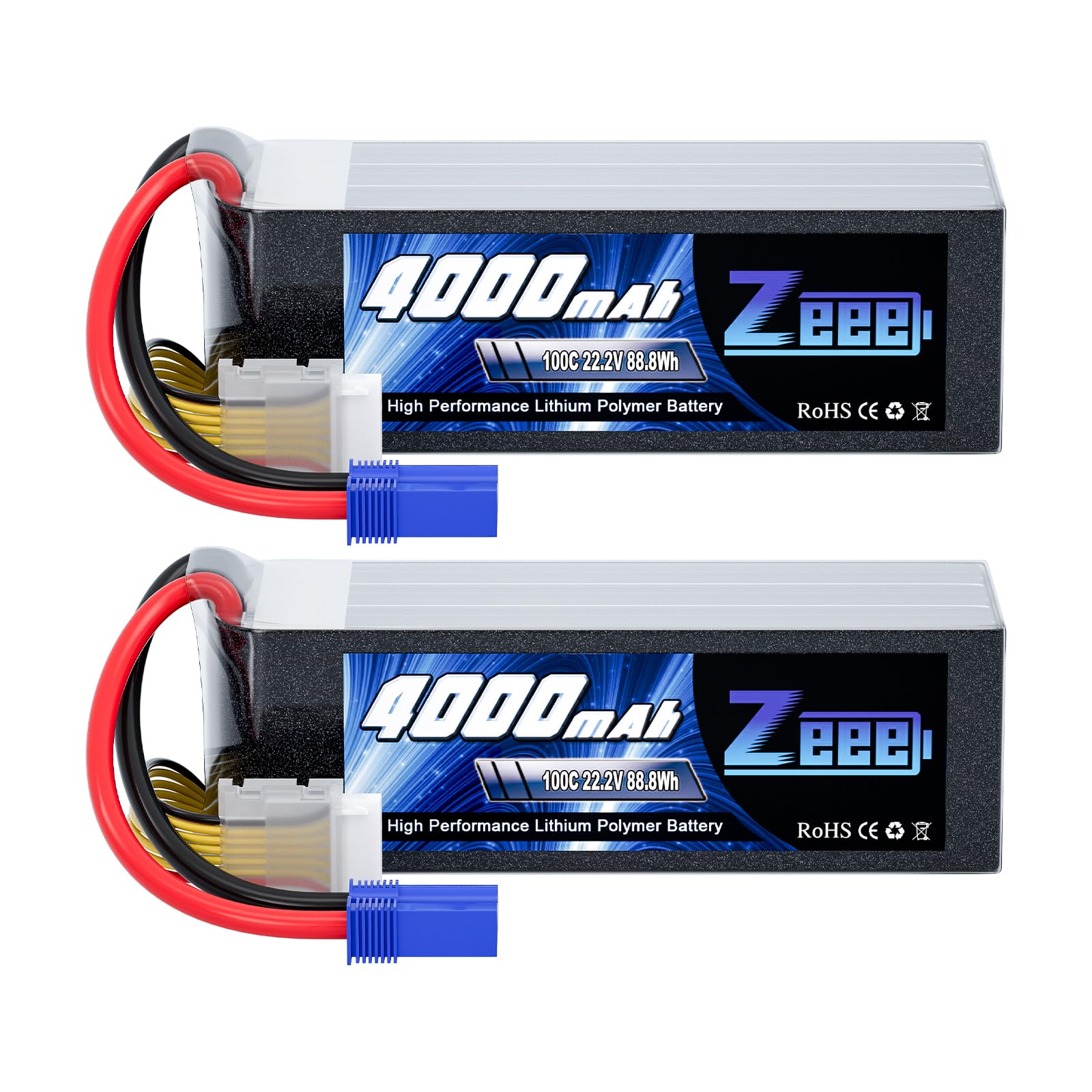 Zeee 6S Lipo Battery 4000mAh 22.2V 100C with EC5 Connector Soft Pack Battery for RC Airplane Helicopter RC Car Truck Tank Drone 