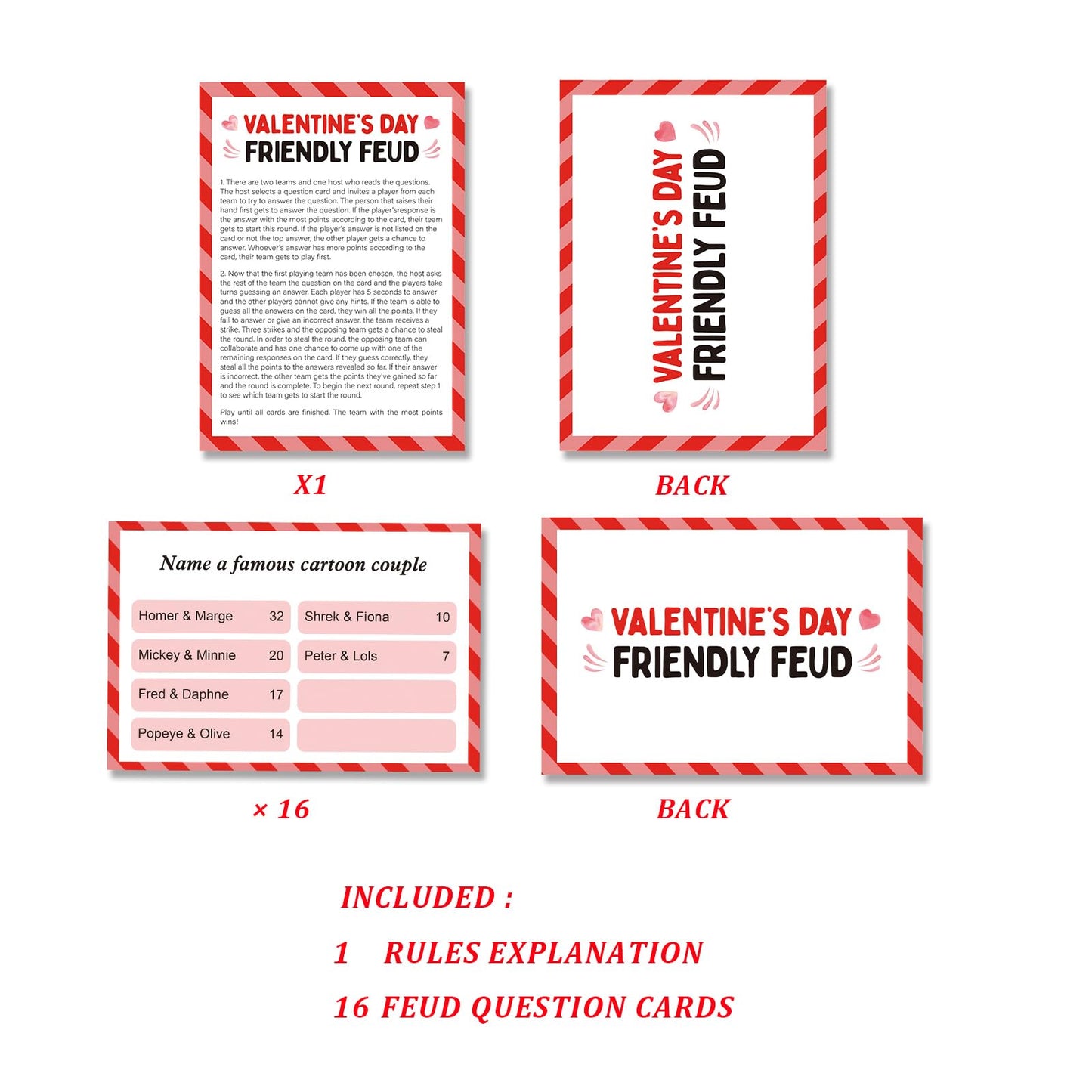 Valentine'S Day Friendly Feud Game Set, Valentine'S Day Game Supplies, Valentine'S Day Games For Adults And Teens, Feud Quiz, Va