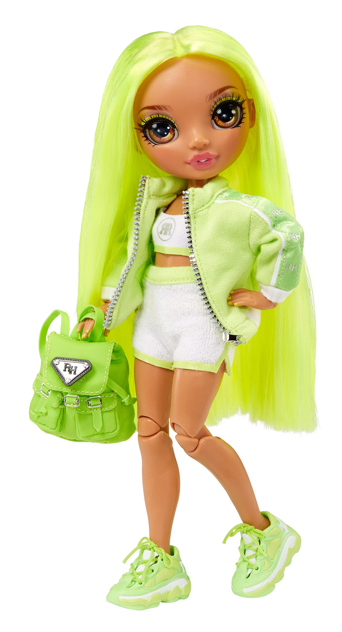 Rainbow High Jr High Series 2 Karma Nichols- 9 NEON Green Posable Fashion Doll with Designer Accessories and Open/Close Backpack