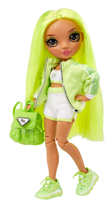 Rainbow High Jr High Series 2 Karma Nichols- 9 NEON Green Posable Fashion Doll with Designer Accessories and Open/Close Backpack