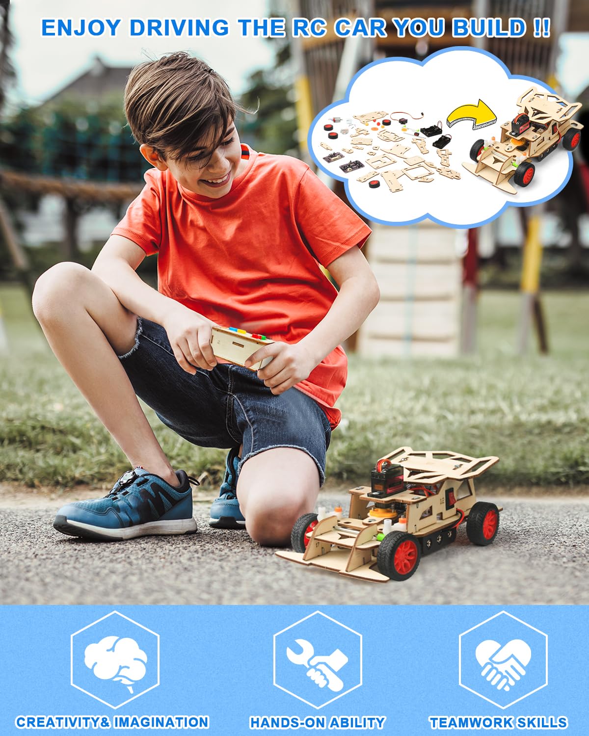 Poraxy Stem Kits For Kids Age 8-10,Toys For Boys Age 8-12,Building Remote Control Model Car,Wooden 3D Puzzles 8-13 Teenage Science Projects, Birthday Gifts For 8 9 10 11 12 13 Year Old Teen Boys Girls