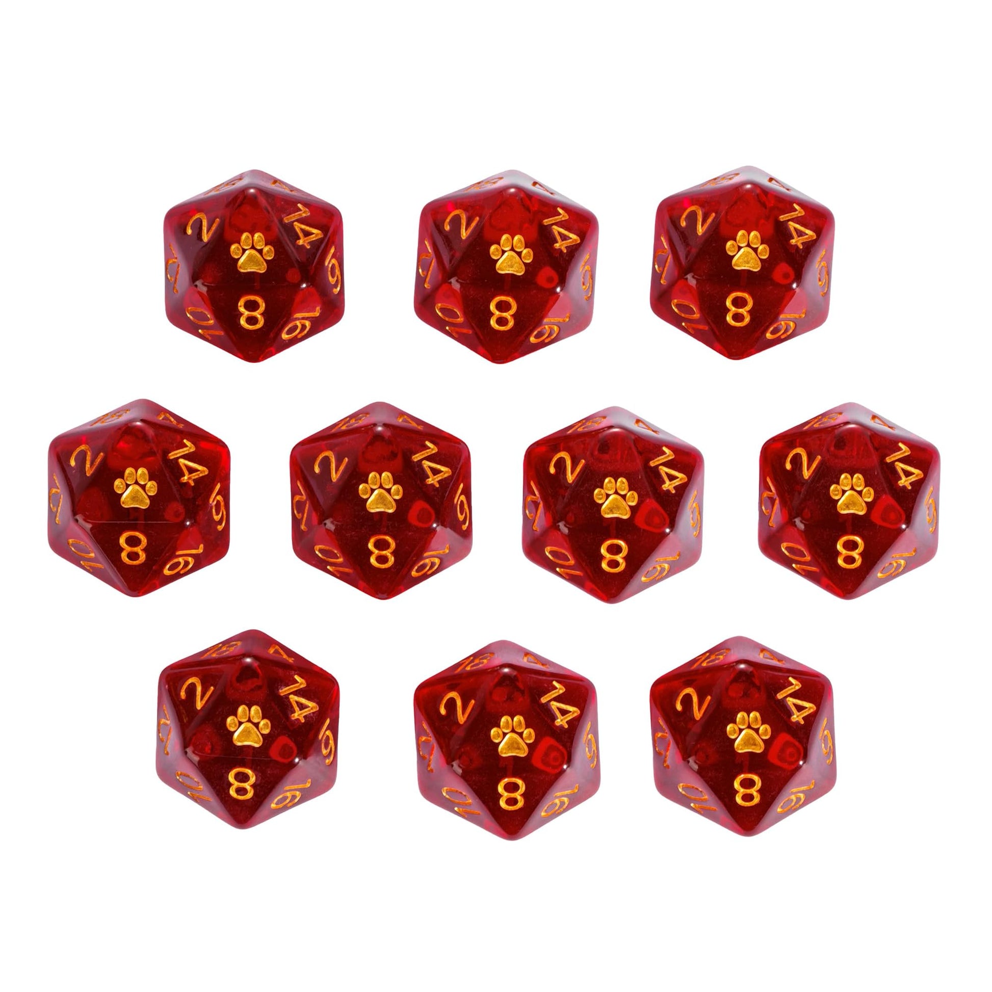HDdais 10 Pack Red D20 Dice, Set of 10, 20 Sided Dice D20 Polyhedral Dice for DND RPG MTG Tabletop Game