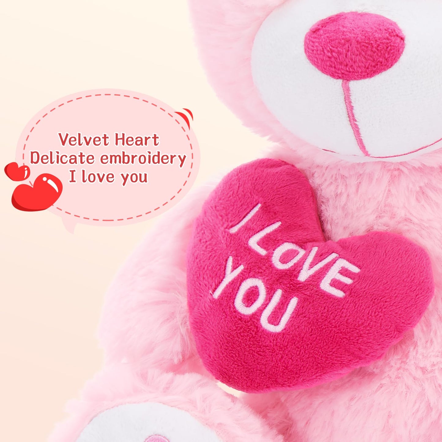 BENINY 12" Pink Teddy Bear with Heart - Soft Plush Stuffed Animal Toy for Kids & Girlfriend, Polyester Material, Model 1