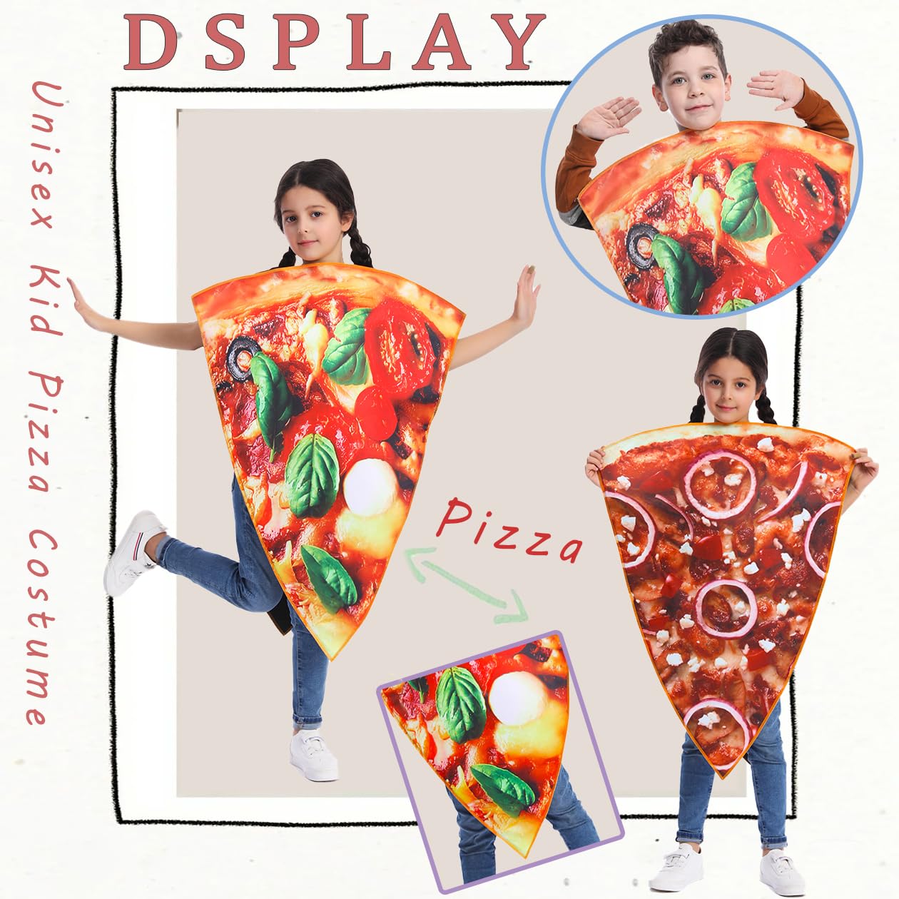 Dsplay Pizza Costume Kids Role Play Fun Food Slice Pizza Jumpsuit (4-10 Years)