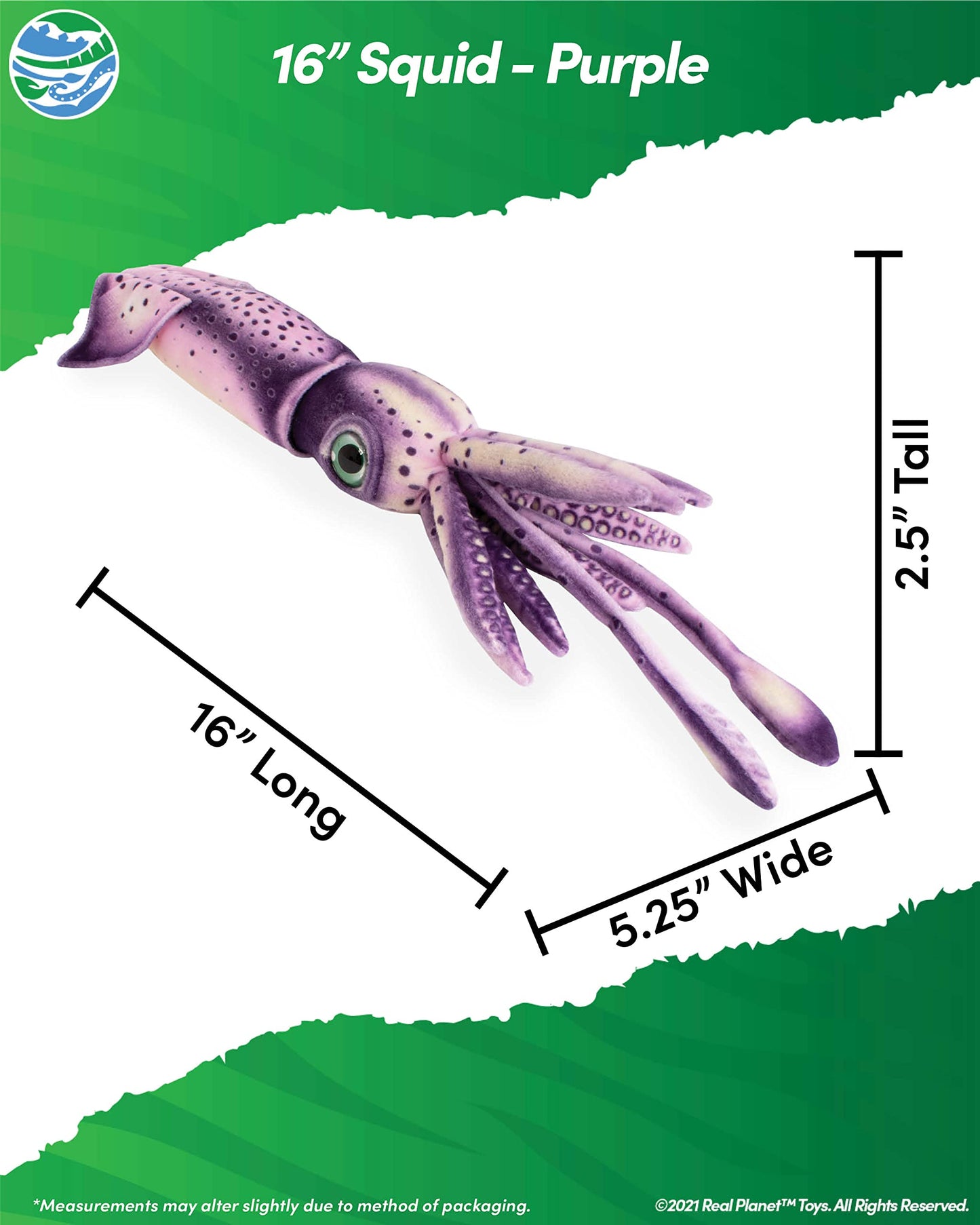 Real Planet Sea Life Plush - Realistic Stuffed Animal Gift For Kids All Ages, Ocean Marine Creature Plushie, Christmas Birthday Gifts (Purple Squid, 16') (16' Long)