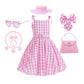 Addacos Girls Princess Costume Halloween Dress Up From Doll Movie With Accessories (Pink, 140 (8-9T))