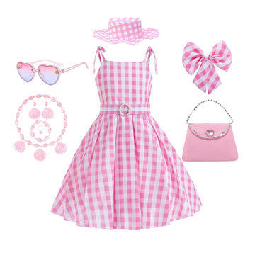 Addacos Girls Princess Costume Halloween Dress Up From Doll Movie With Accessories (Pink, 130 (6-7T))