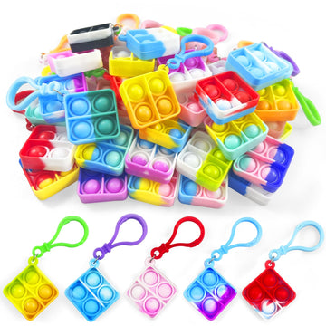 100 Pack Square Pop Fidget Keychain Pop Fidget Toys Bulk Party Favors For Kids 4-8,8-12 Years, Goodies Bag Stuffers Bulk, Gift F