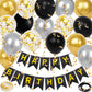 Happy Birthday Banner, Black Gold Birthday Decoration, 16 Pcs 12In Happy Birthday Balloons With 2 Ribbons For Men Women Girls An