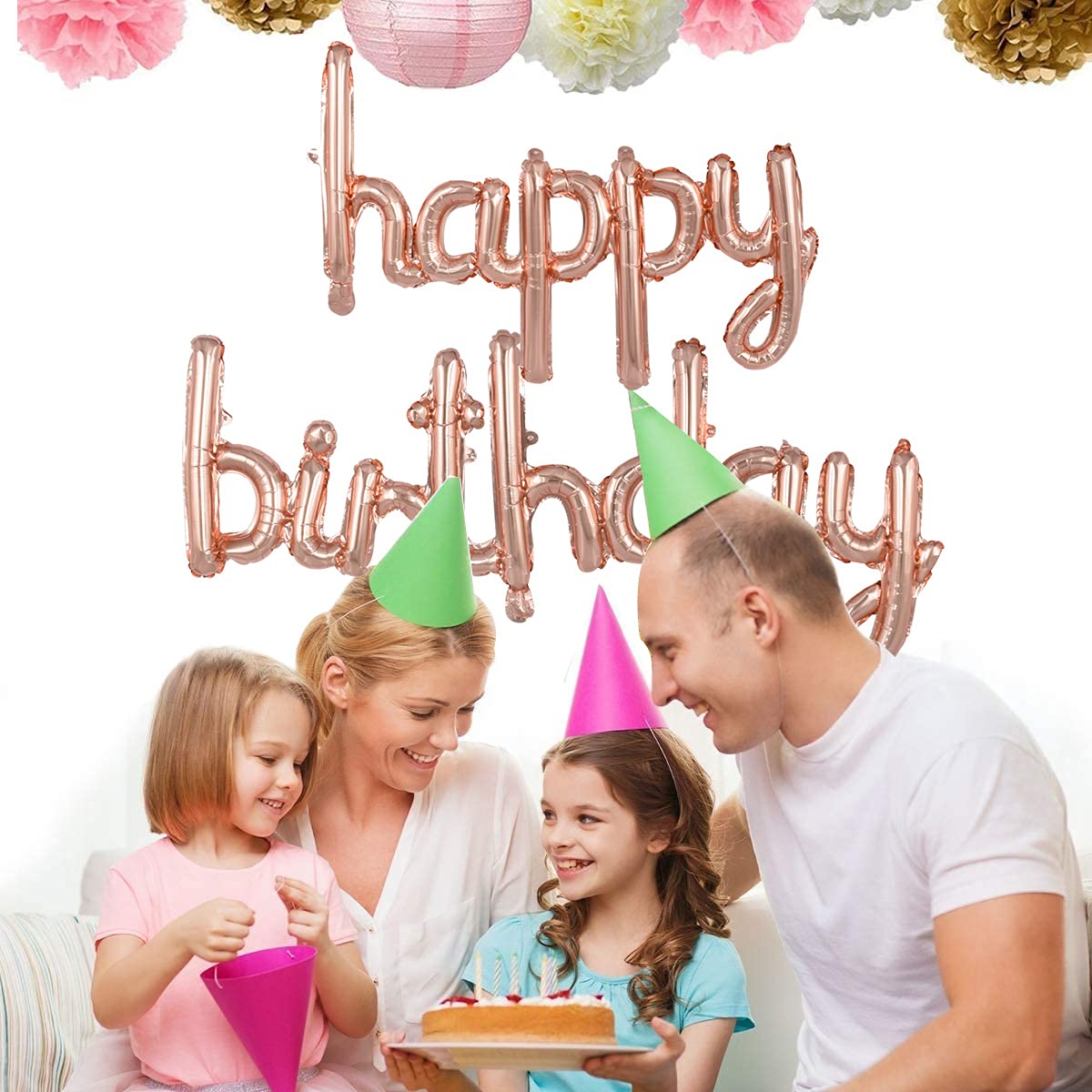 Beishida Rose Gold Happy Birthday Balloons Banner 16 Inch Mylar Foil Birthday Letters Balloons Sign Reusable For Birthday Decora