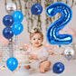 40 Inch Blue Number 2 Balloon, 2Nd Birthday Balloons, 11Pcs Silver Birthday Print Balloons Dark Light Blue Latex Balloons 2 Foil