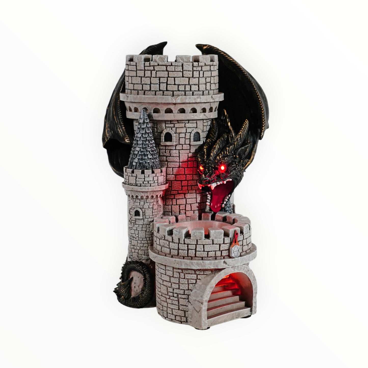 Forged Dice Co. Dragon’S Keep Dice Tower - Hand Painted Dice Rolling Tower Castle With Led Lights, Made From Heavy Duty Resin - Compatible With Dnd Accessories, D&D 5E, And Standard Rpg Dice (Red)
