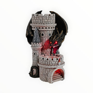 Forged Dice Co. Dragon’S Keep Dice Tower - Hand Painted Dice Rolling Tower Castle With Led Lights, Made From Heavy Duty Resin - Compatible With Dnd Accessories, D&D 5E, And Standard Rpg Dice (Red)
