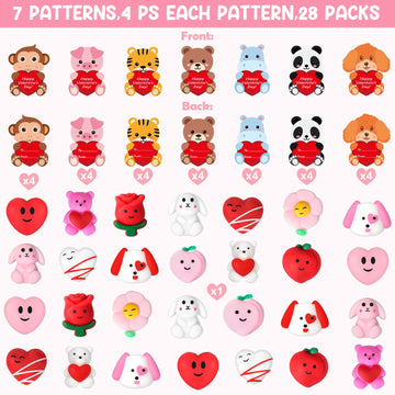 28 Pack Valentine Mochi Squishies Toys and Valentine Cards for Kids, Animal Mochi Squishies Filled Hearts, Kawaii Squishies Stre