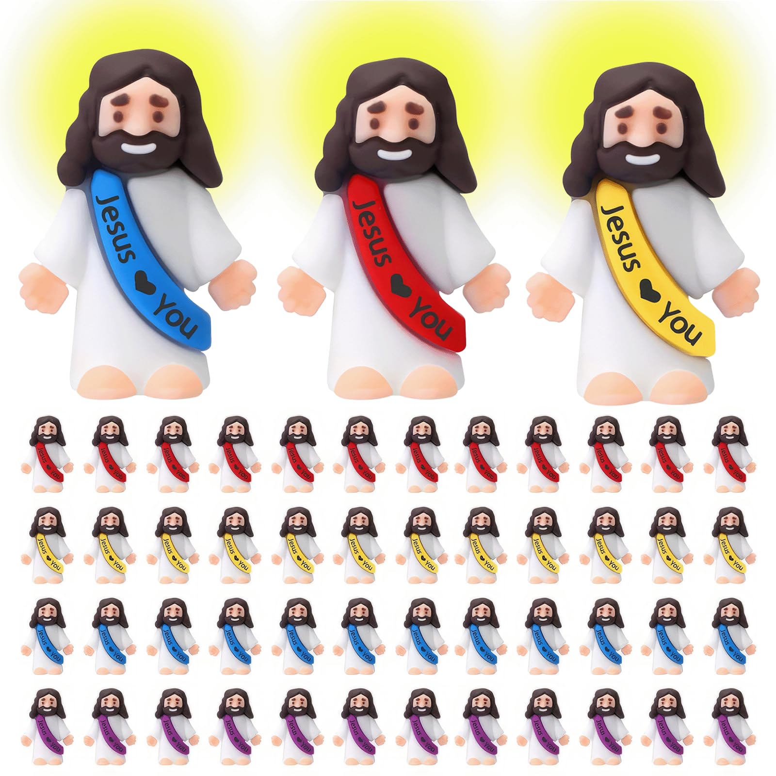 AIRNEY 50 PCS Little Jesus Figures Easter Religious Jesus Toys, Mini Jesus Figurines in Bulk, Easter Jesus Loves You Christ Toys