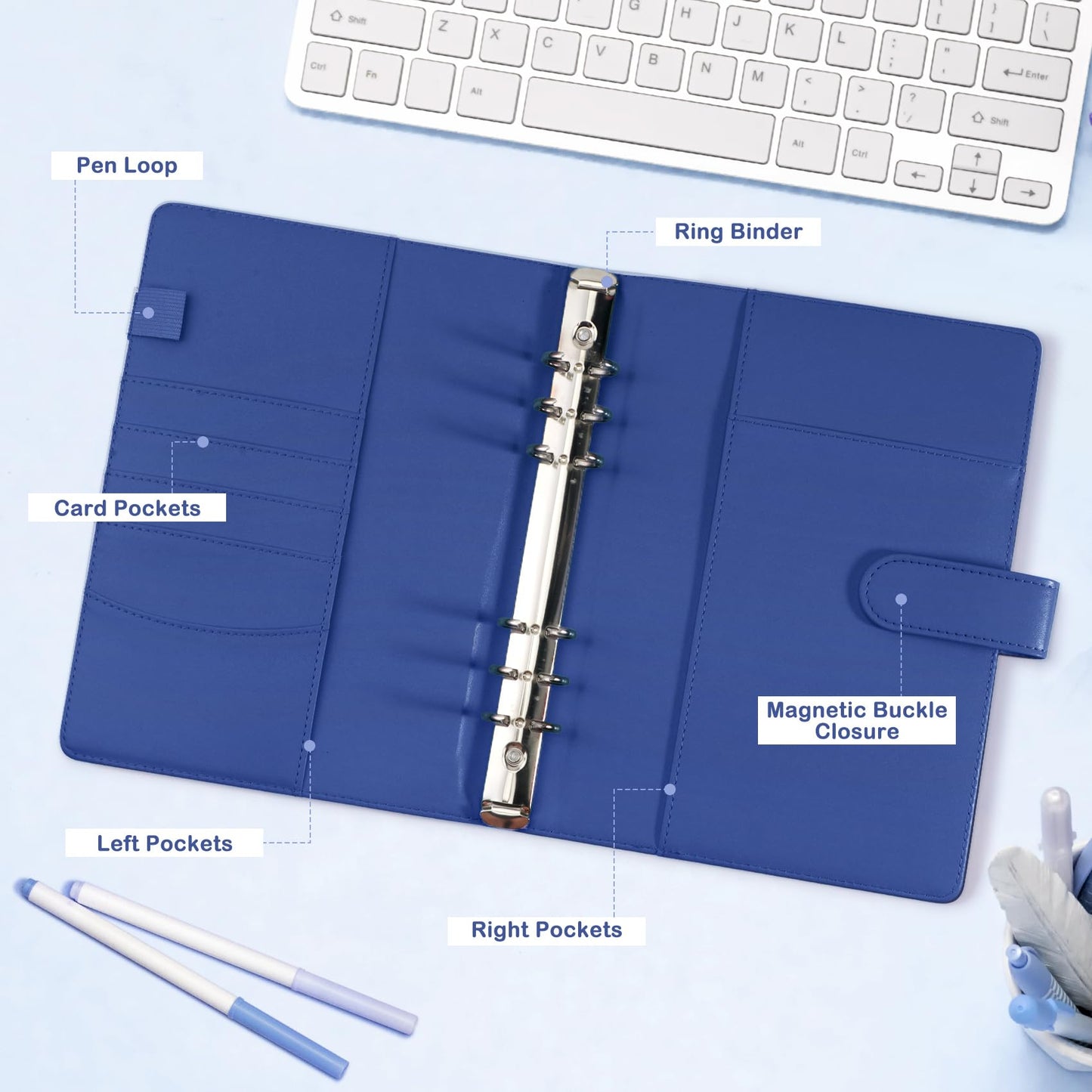 A5 Kpop Photocard Binder  PU Leather 6-Ring Album with Magnetic Closure  Includes 30 Pack 4-Pocket Pages for 240 Cards  Card Holder for Trading and Collectible Cards (Deep Blue)