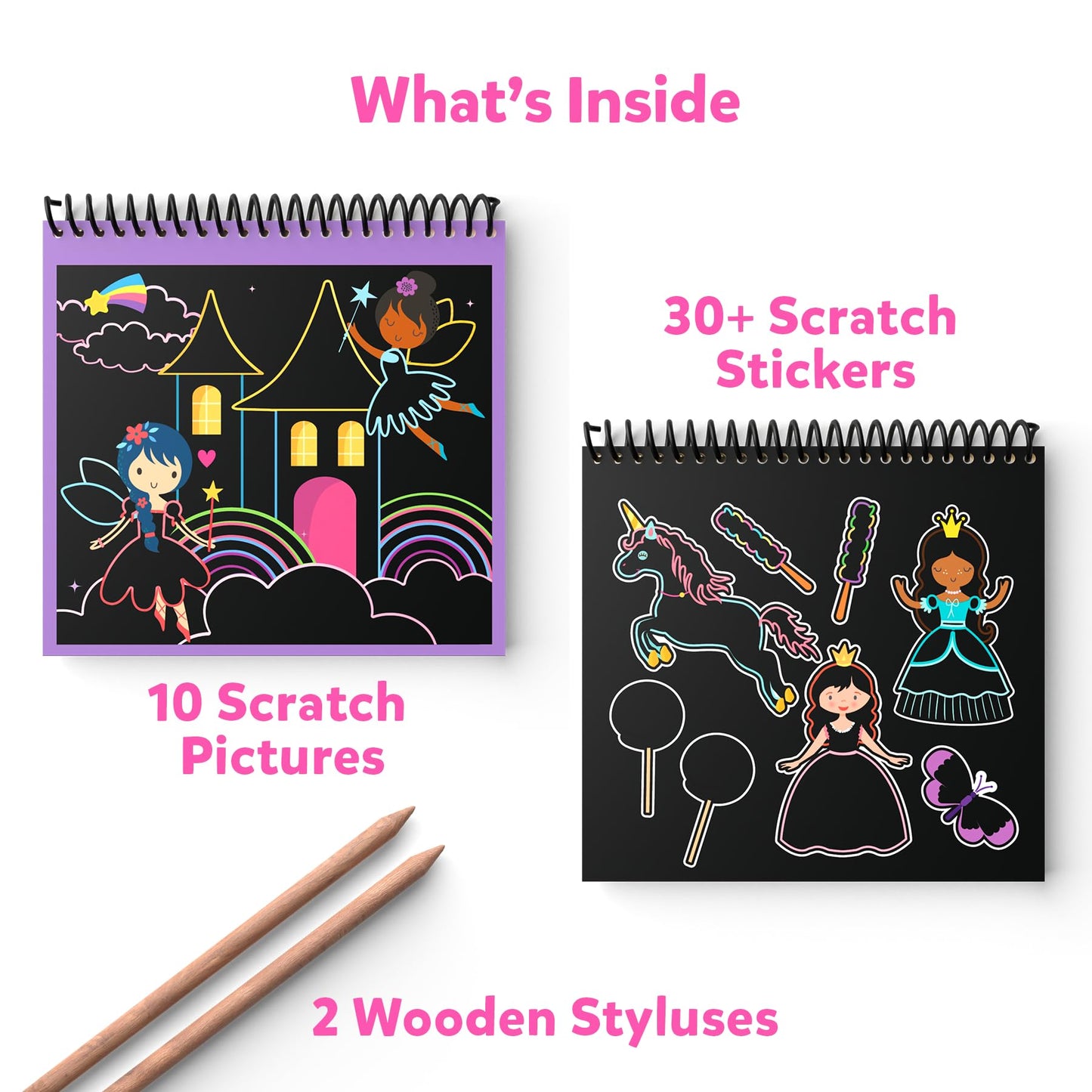 Skillmatics Scratch Art Book For Kids - Unicorns & Princesses, Craft Kits & Supplies, 30+ Scratch Stickers, Travel Toys, Diy Kit, Gifts For Girls & Boys Ages 3, 4, 5, 6, 7, 8