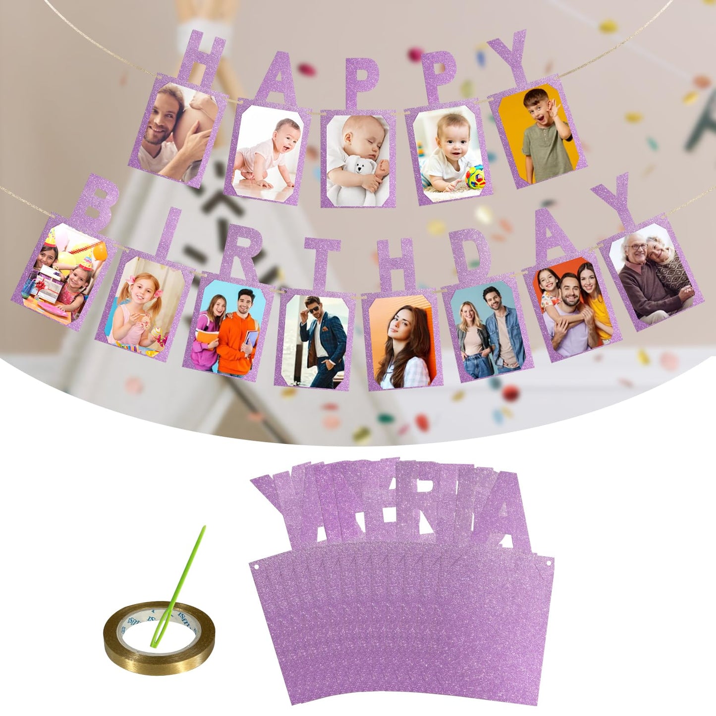 Avlovasd Birthday Photo Banner, Suitable For Kids And Adults Birthday Party Decoration, Annual Milestone Pink Happy Birthday Ban