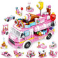 Bestie Toys Girls Building Blockstoys  553 Pieces Ice Cream Truck Set Toys For Girls 25 Models Pink Building Bricks Toys Stemto