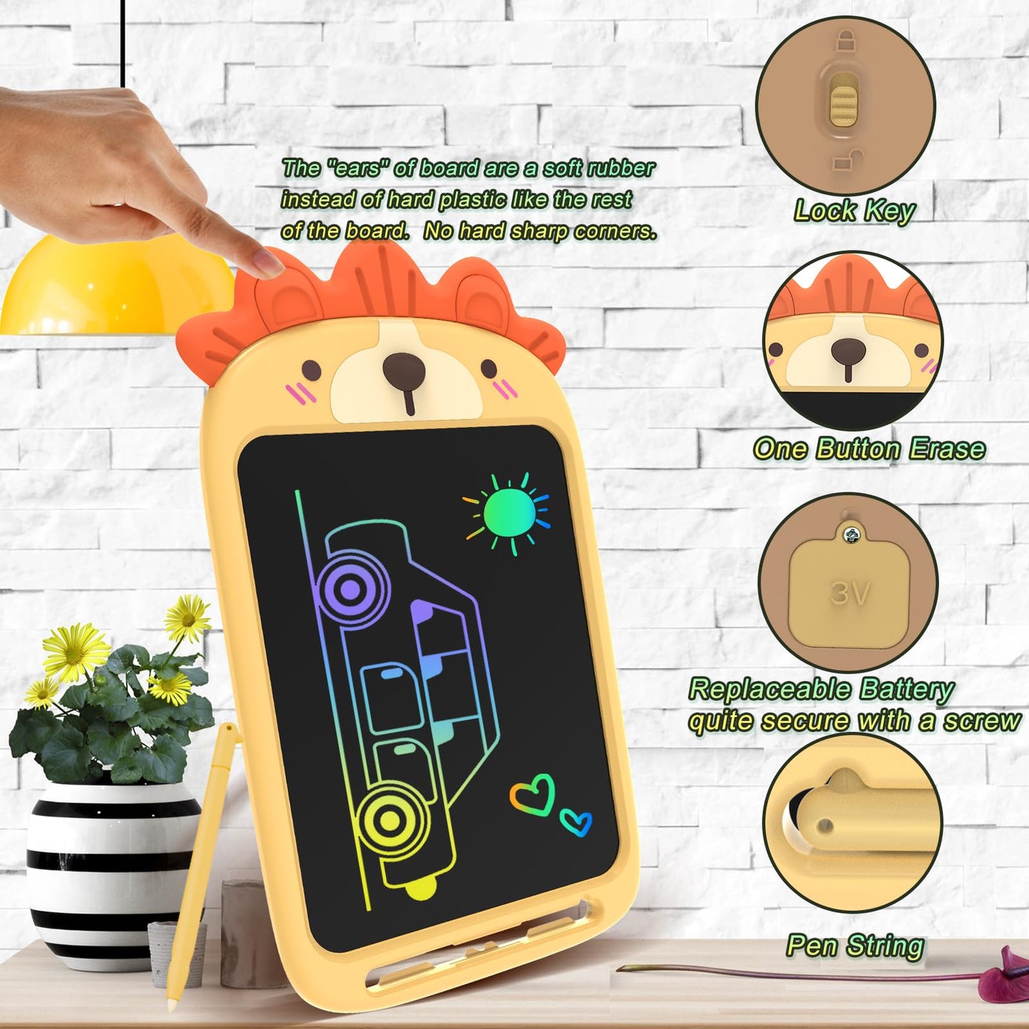 CHAFEGY 10 Inch LCD Writing Tablet, Erasable Doodle Board Toy, Cute Lion Drawing Pad for Kids Ages 2-6 - Educational Christmas B
