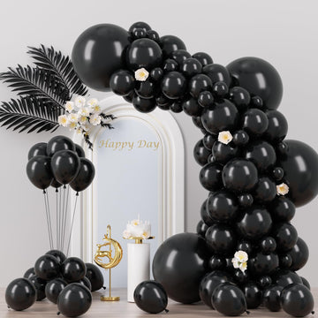 Voircoloria 130Pcs Black Balloons Different Sizes 18'' 12'' 10'' 5'' Party Latex Balloons For Birthday Graduation Baby Shower An