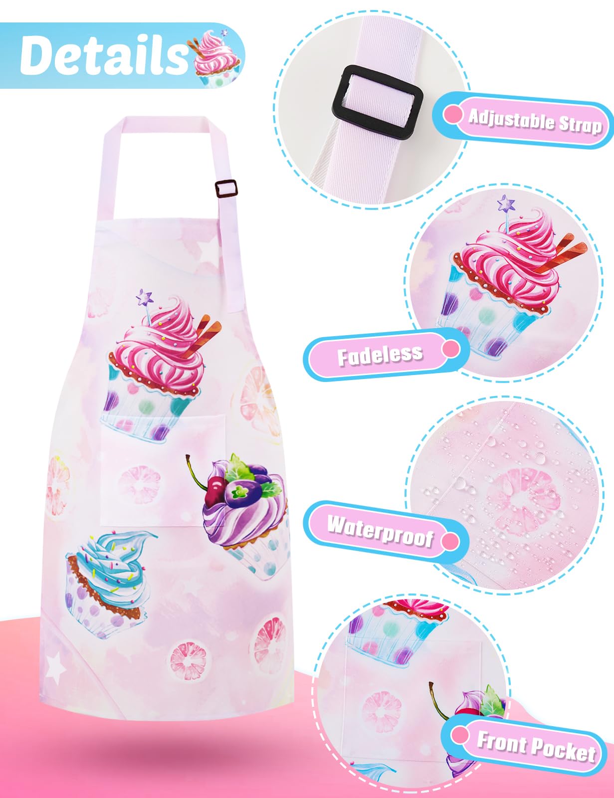 Wernnsai Toddler Girls Aprons - Cupcake Kids Aprons For Girls Toddler Paint Art Smock Waterproof Cooking Baking Painting Gardening Artist Chef Apron For Kids Age 6-10 Years