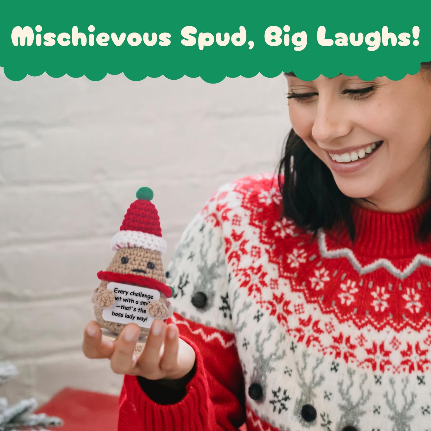 White Elephant Dirty Santa Gifts For Adults - Naughty Santa Crochet Potato With 30 Funny Signs | Secret Santa Gag Gift Idea For