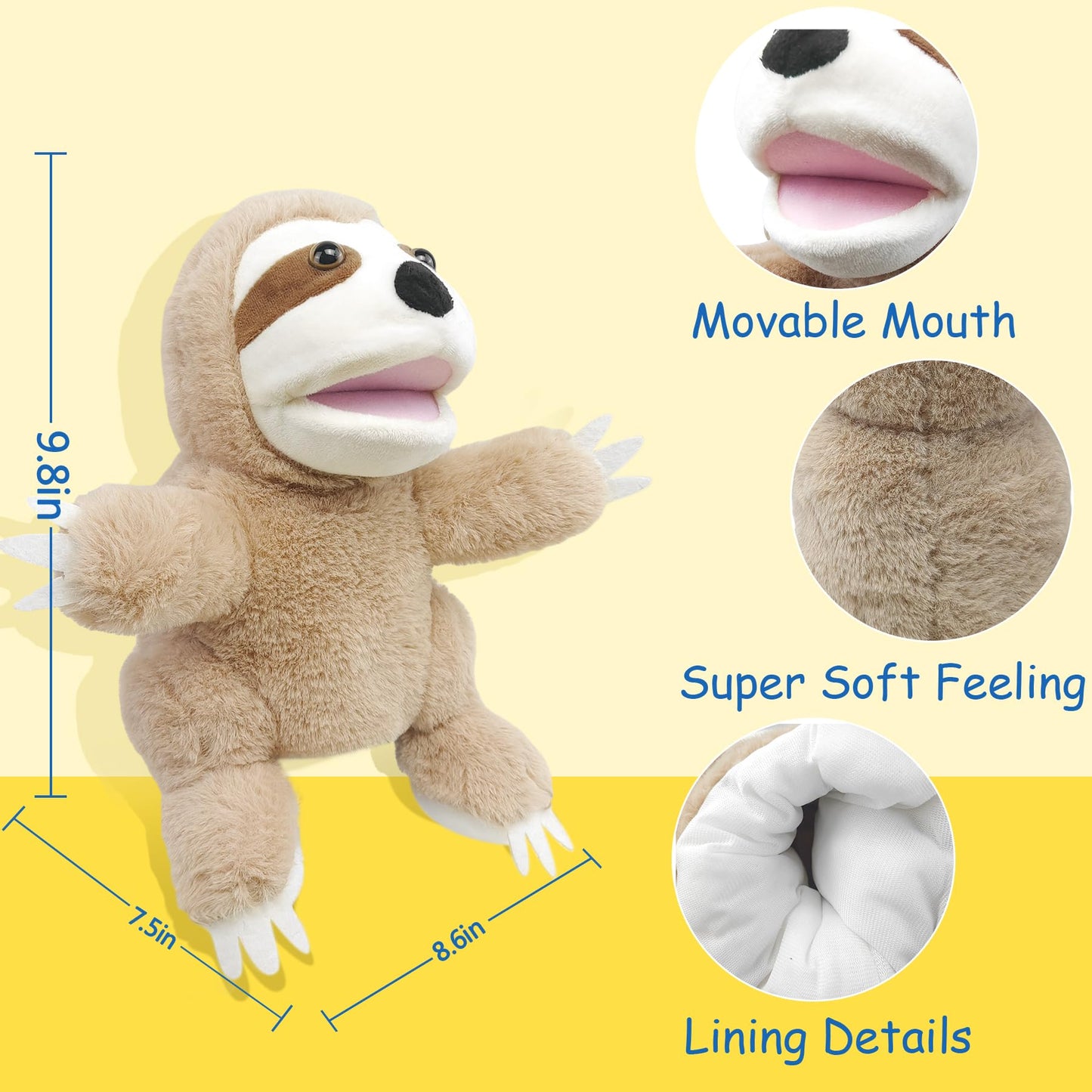 Okegztoa Hand Puppets,10'' Sloth Hand Puppets For Kids,Hand Puppets For Toddlers 1-3 And Kids With Movable Mouth,Sloth Stuffed A