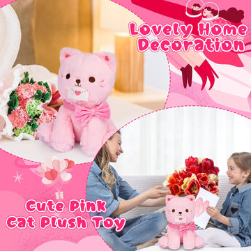 Lsydcarm Valentines Stuffed Animal Cat Plush, Pink Cat Stuffed Animals With Envelope, Kawaii Valentines Plushie Doll, Idea Gifts