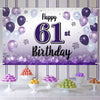 LASKYER Happy 61st Birthday Decorations,61st Purple Balloon Large Birthday Banner Backdrop Sign,61 Years Old Bday Party Supplies