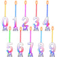 Boao 50 Pcs Birthday Number Candle Set Includes 10 Pcs Multicolor LED Flashing Number Candles with Transparent Shell and 40 Pcs 