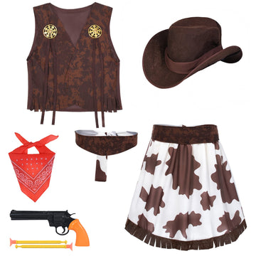Cowgirl Costume For Girls 6Pcs Set Kids Dress Up Birthday Halloween Party Cosplay 6-7 Years