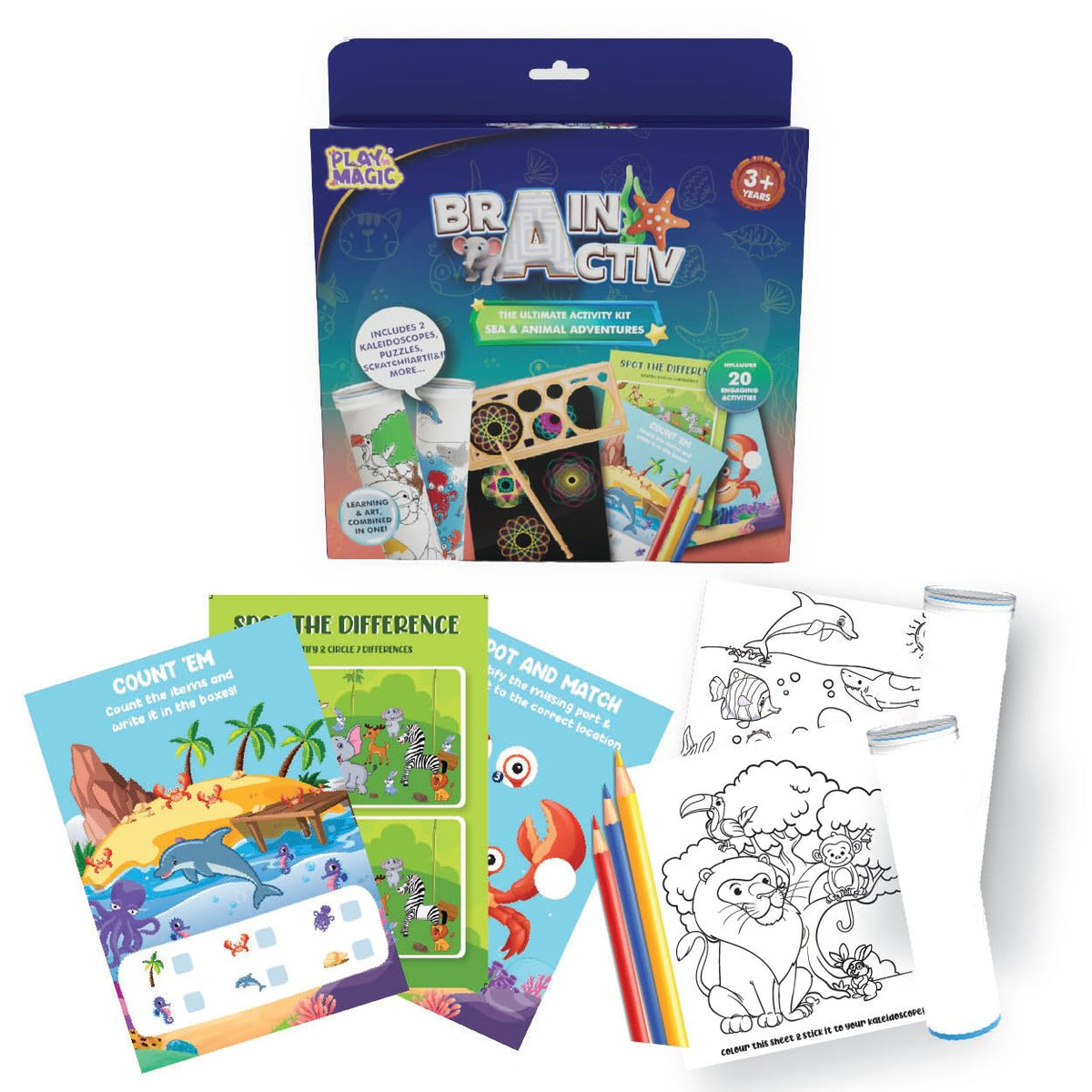 Playmagic Brainactiv Kaleidoscope Making Diy Kit For Kids 3+|Magical Pattern Creation Kit|2 Kaleidoscopes, Scratch Sheets, 8 Act