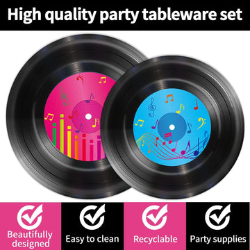 200 Pcs Vinyl Record Tableware Disposable For 1950'S Rock Music Party Supplies Back To 50S Rock Dinnerware Set Dessert Paper Plates Napkins Forks 50'S Theme Rock Party Retro Decorations Serve 50 Guest