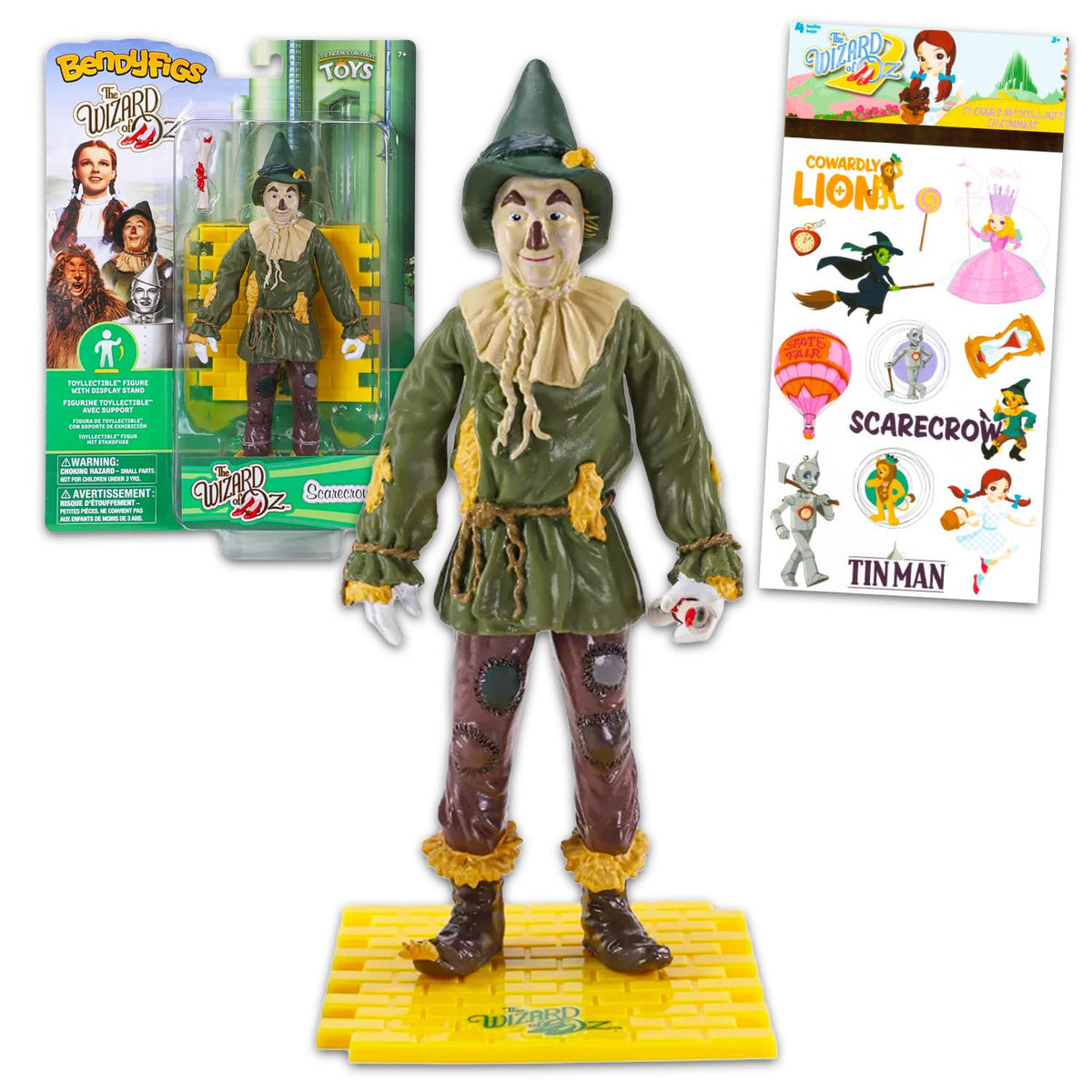 Wizard of Oz Collectible Figure Set  Bundle with Scarecrow Action Figure and Display Stand Plus Stickers | 7 Scarecrow Bendy F