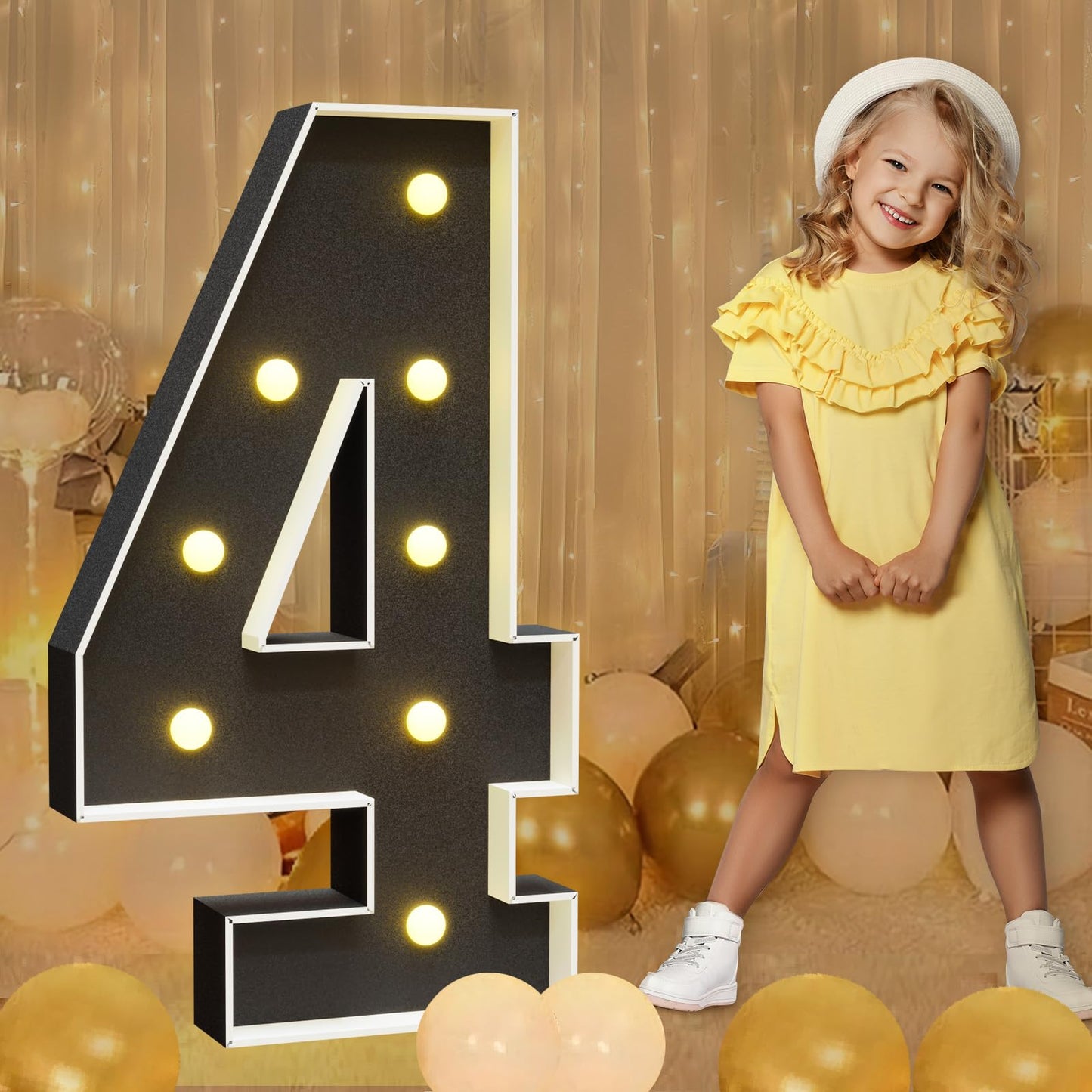 Imprsv Marquee Numbers Black 3Ft: Black Party Decor - Light Up Number 4 Large 3 Feet Tall - Birthday Decorations For Him Her 4Th