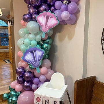 Mermaid Balloon Garland Arch Kit, 106 Packs Metallic Purple Pink Green Blue Latex Balloons With Mermaid Tail Seashell Foil Ballo