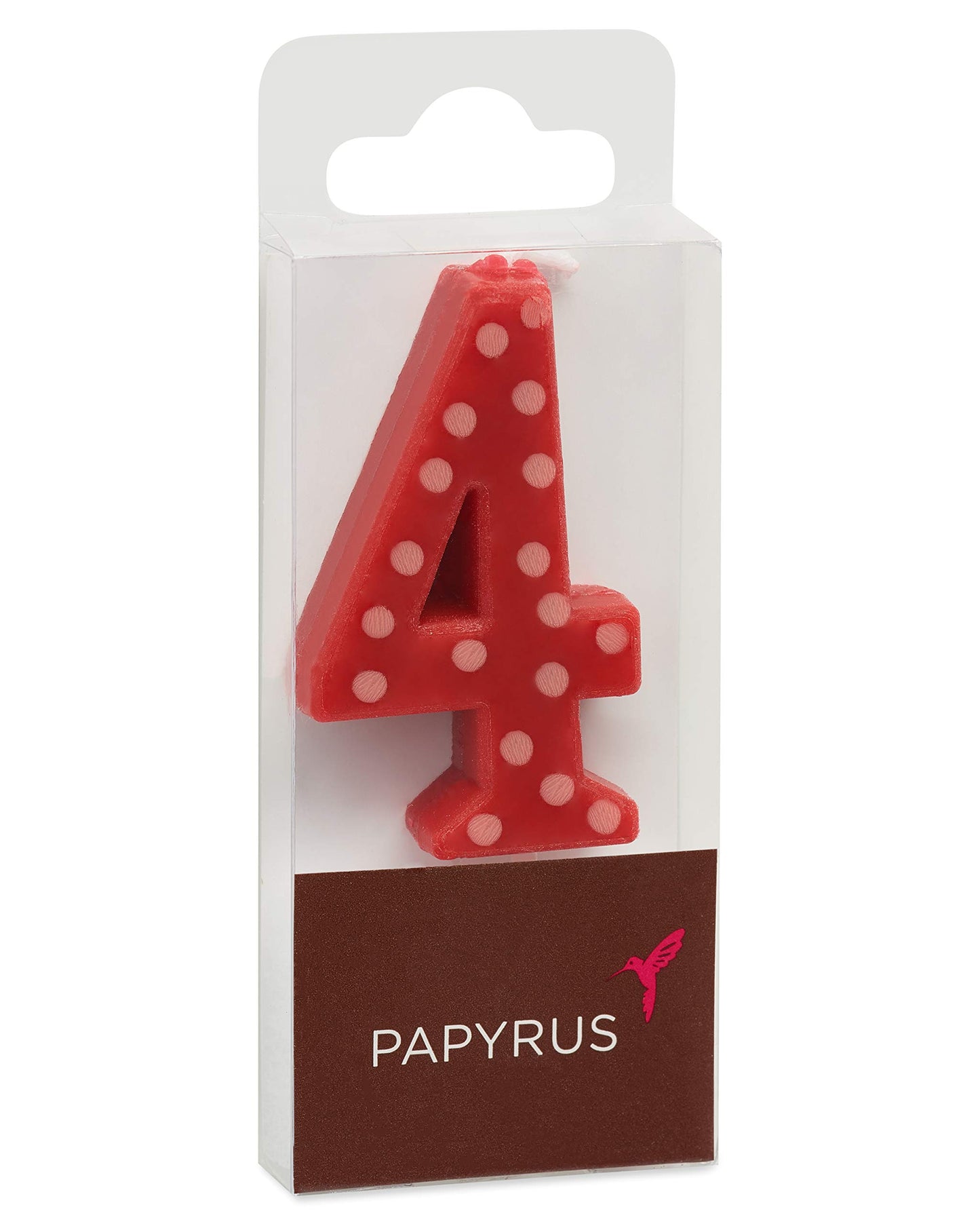 Papyrus Birthday Candle Number 4, Red Polka Dots, 1 Count, Wax