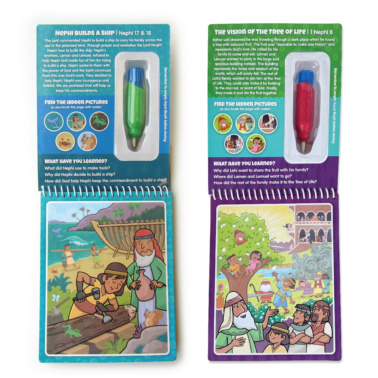 Two Pack Book Of Mormon Aqua Brush Activity Book Set, Color With Water Reusable Travel Activity By Kanga Toys