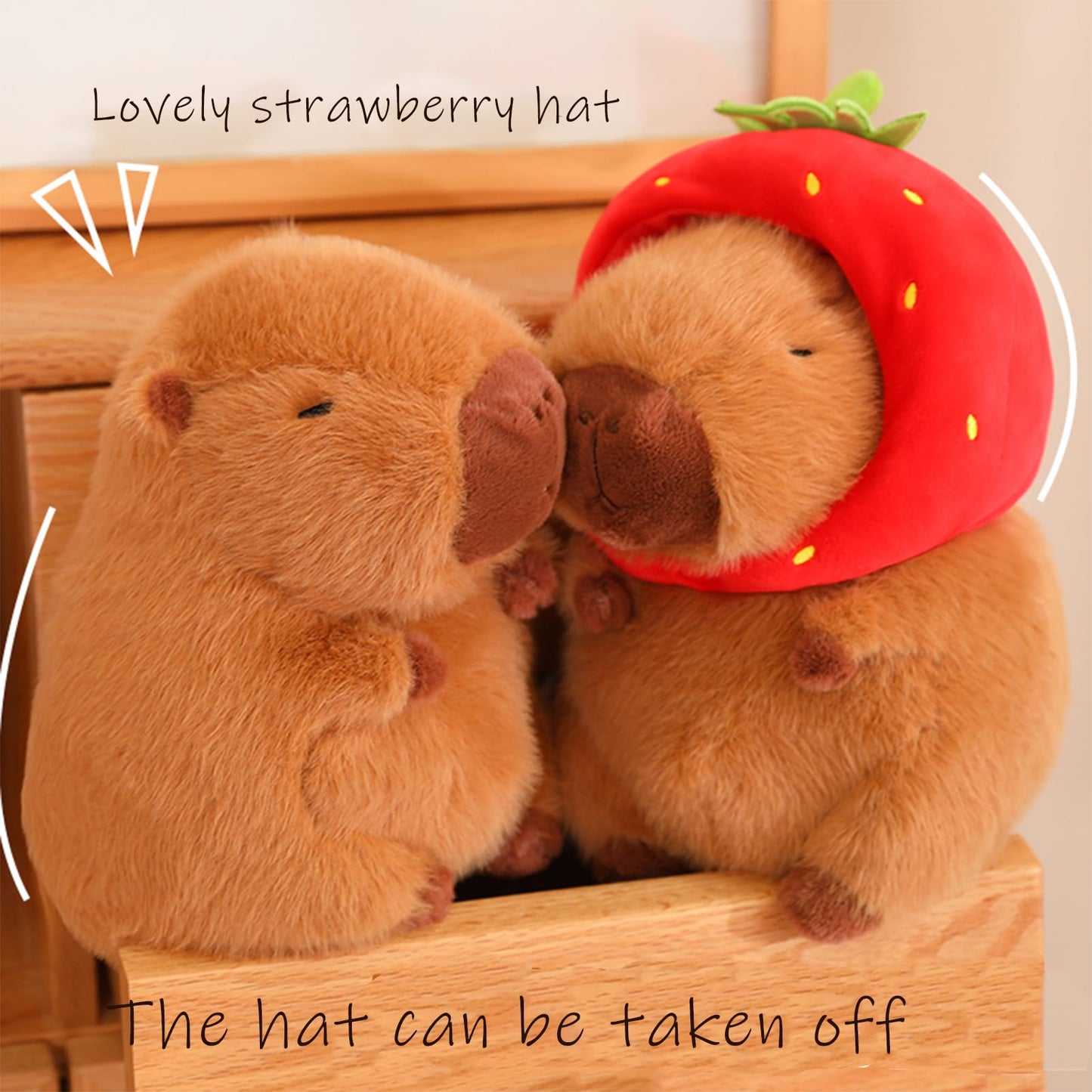 Lvqing Cute Capybar Stuffed Animals With Wearable Toast Headsetwear Capybar, Gifts For Kids (9 In Strawberry Capybar)