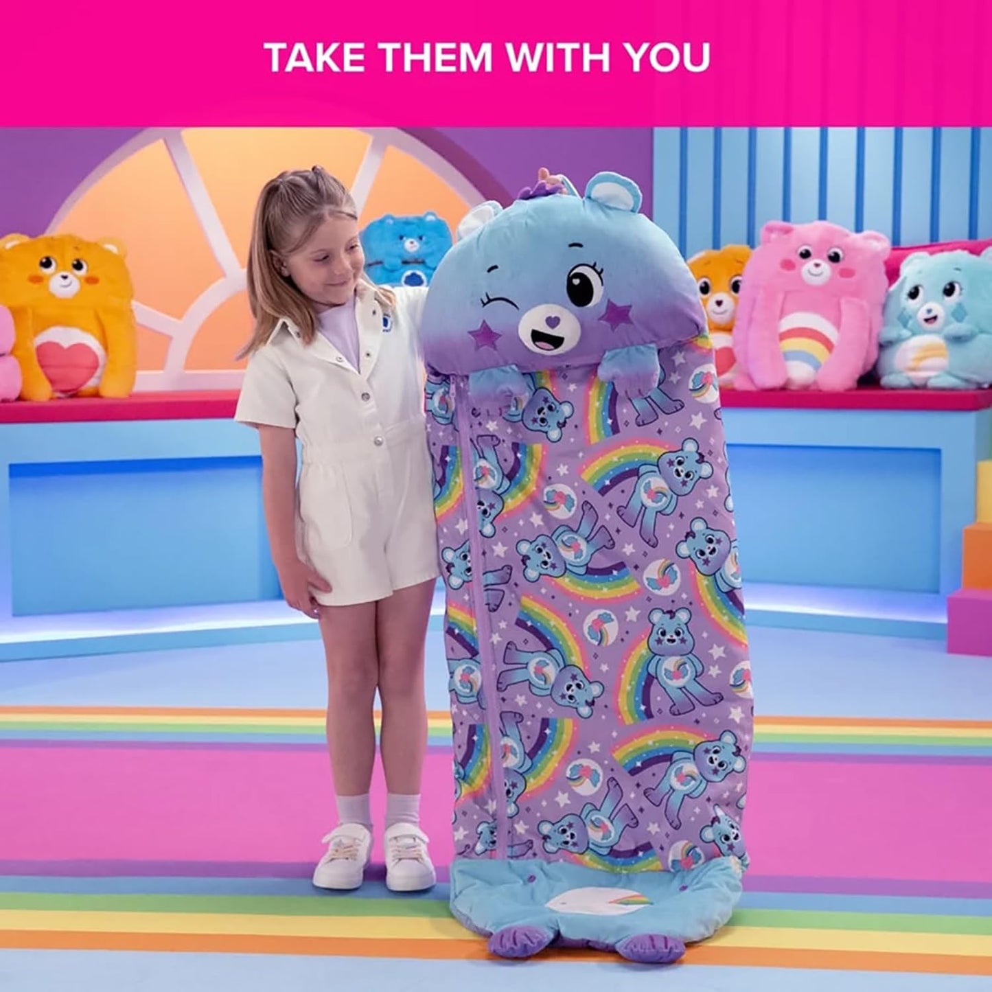 Happy Nappers: Care Bears Sleep Sack Large - Dream Bright Bear - 66 X 30, 2-In-1: Plush Character Opens Into Sleeping Bag, Soft