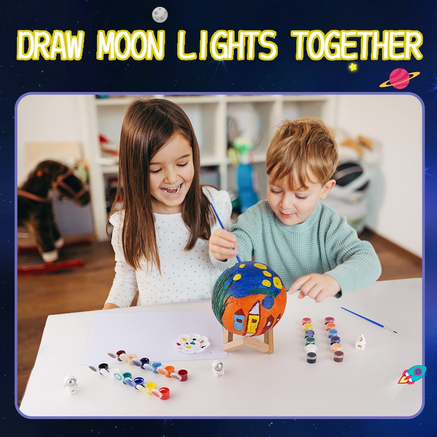 [ Update 2024] Paint Your Own Moon Lamp Kit, 5.9 Inches-Button Battery Type Diy Moon Night Light For Kids Art Supplies Creativit