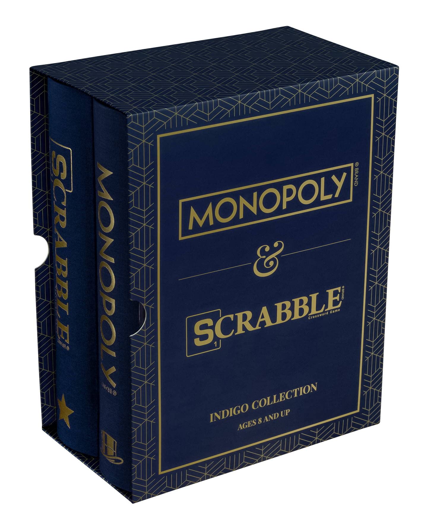 WS Game Company Monopoly & Scrabble Indigo Bookshelf Game Collection - Linen, Model 41435