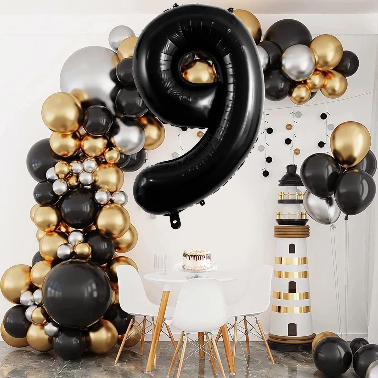 Large Black Number 9 Balloons, 40 Inch Foil Balloons, Giant Number Balloons For Women/Men Birthday Party Anniversary Celebration