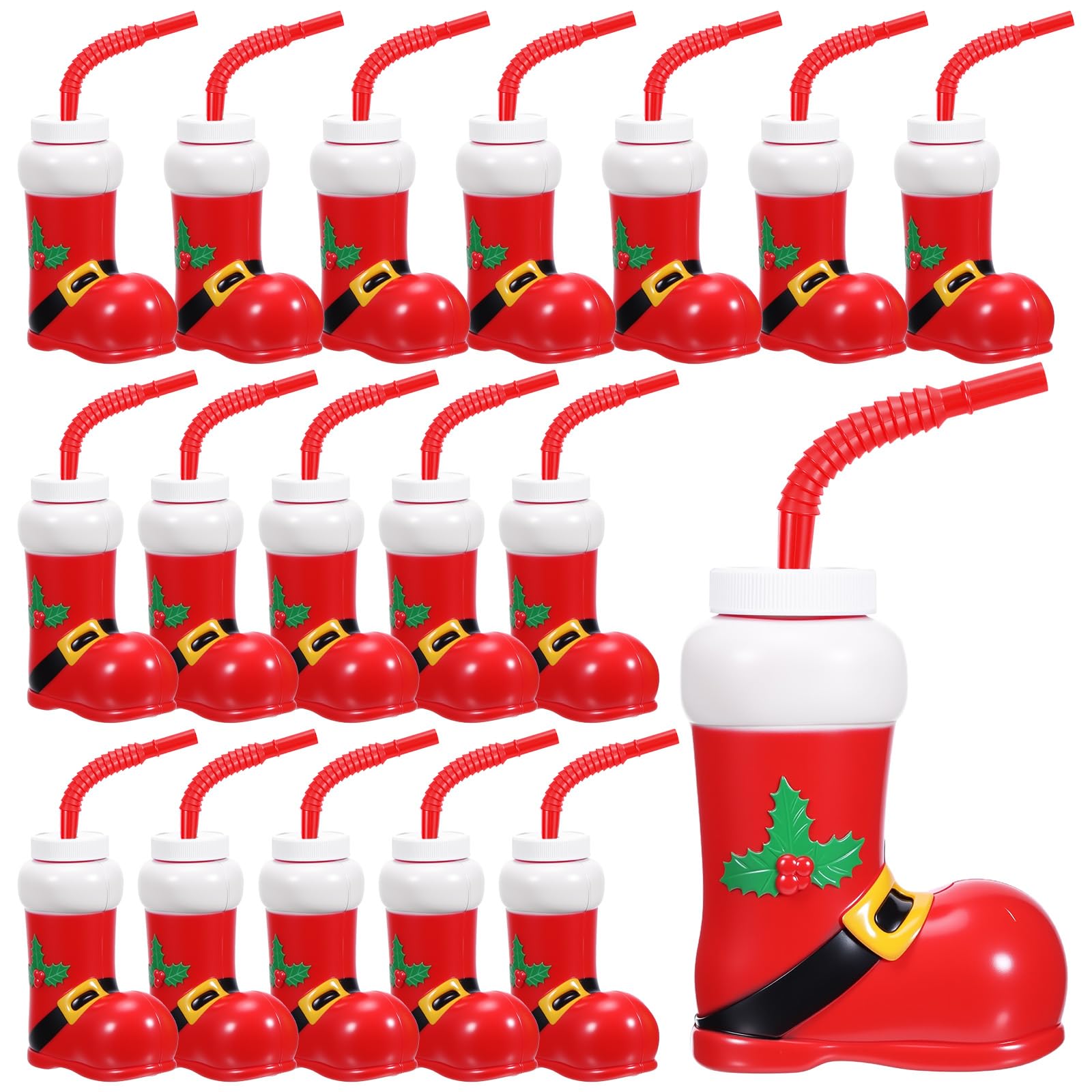Hoolerry 24 Pack Christmas Santa Boot Cups with Lids and Straws Bulk 10 oz Santa Elf Boot Plastic Cups for Kids Novelty Party Su