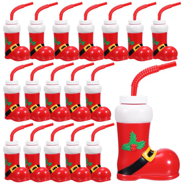 Hoolerry 24 Pack Christmas Santa Boot Cups with Lids and Straws Bulk 10 oz Santa Elf Boot Plastic Cups for Kids Novelty Party Su