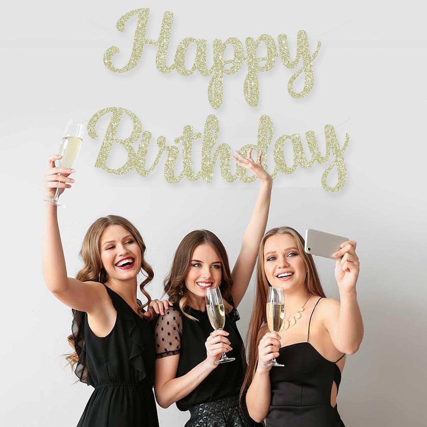 Beishida Light Gold Happy Birthday Banner - No Diy,10Feet,Pre-Strung-Glitter Happy Birthday Sign, Happy Birthday Garland,Happy B