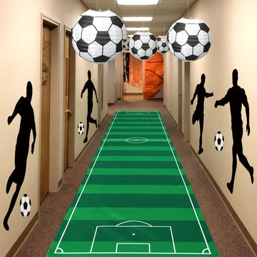 VioraWhite 13 Pcs Soccer Party Calssroom Decorations 9.84 ft Football Field Rug, Playing Figures and Lanterns,Sports Party Suppl