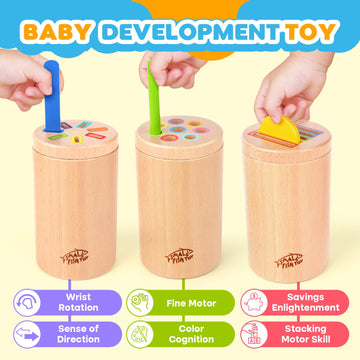 Wooden Montessori Baby Toddler Toys: 3 In 1 Learning Fine Motor Skills Toys , Educational Color Sorting Fidget Sensory Toys For Toddlers 1-3, Object Permanence Cause And Effect Toys Boys Girls Gifts