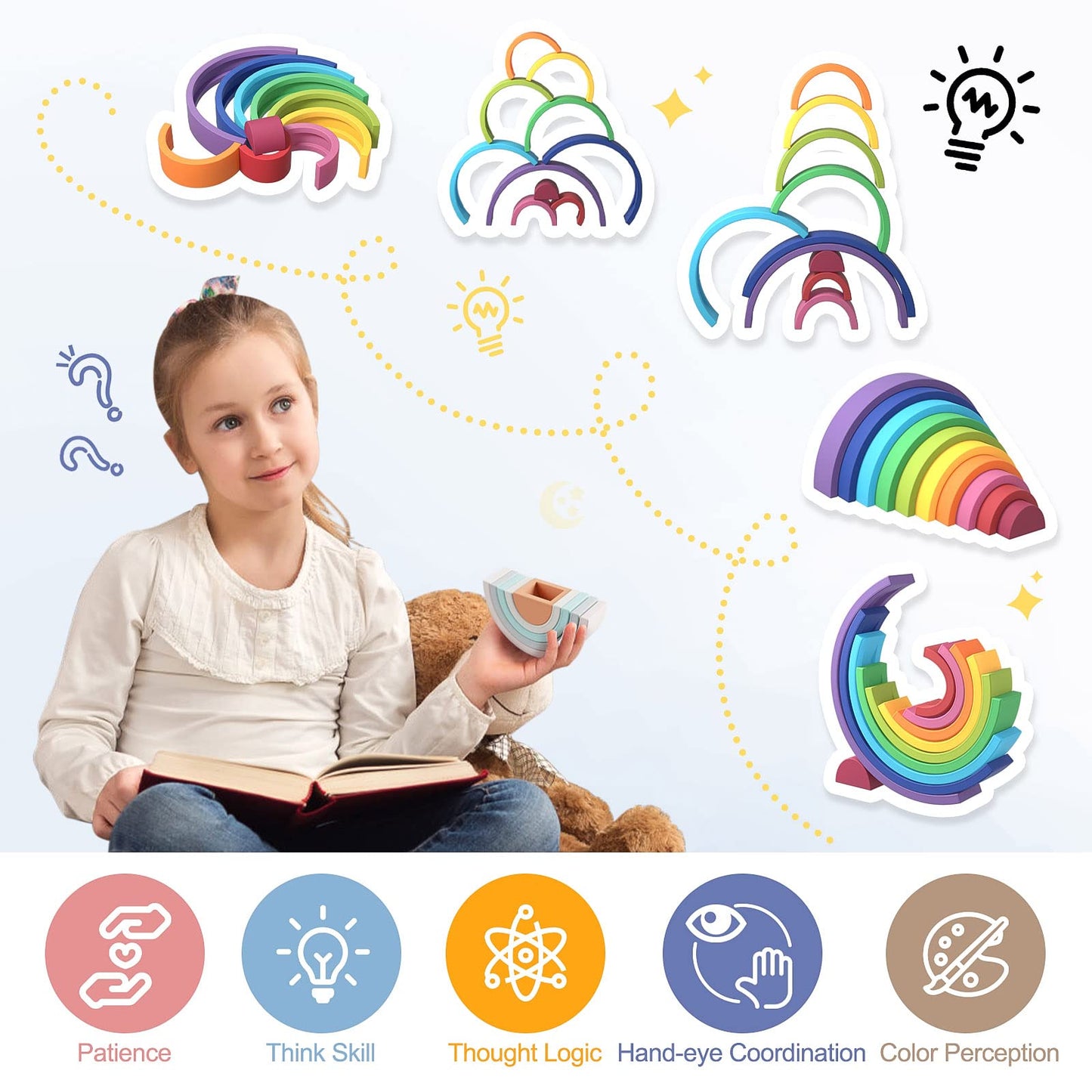 Mcgmitt Rainbow Stacking Toy, Silicone Rainbow Stacker For Toddlers, Montessori Nesting Blocks, Building Creative Color Shape Matching Toy Set, 10 Layers (Purple)